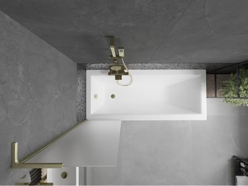 Mexen Next L, 1-krídlová vaňová zástena 50 x 150 cm, 6mm sklo námraza, zlatý matný profil, 895-050-000-03-30-55