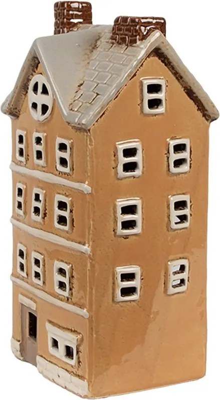 Hnedý keramický svietnik na čajovú sviečku domček Amster Village - 11*9*22 cm