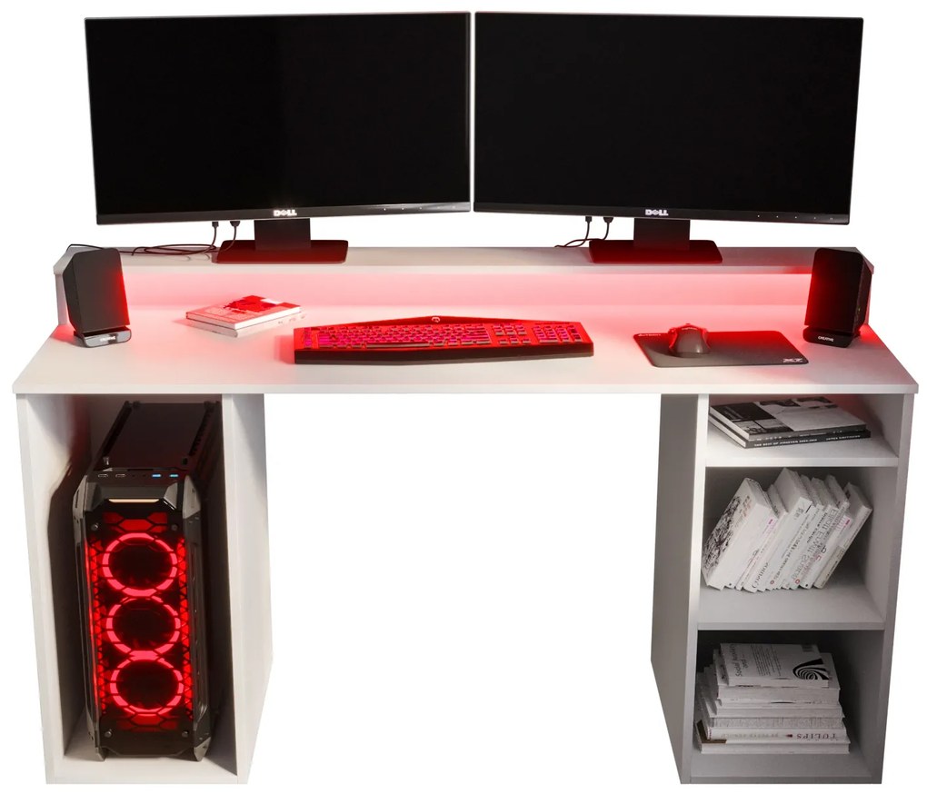 Herný PC stolík Garrick 1 (biely) (s LED RGB osvetlením). Akcia -20%. Vlastná spoľahlivá doprava až k Vám domov. 1064133