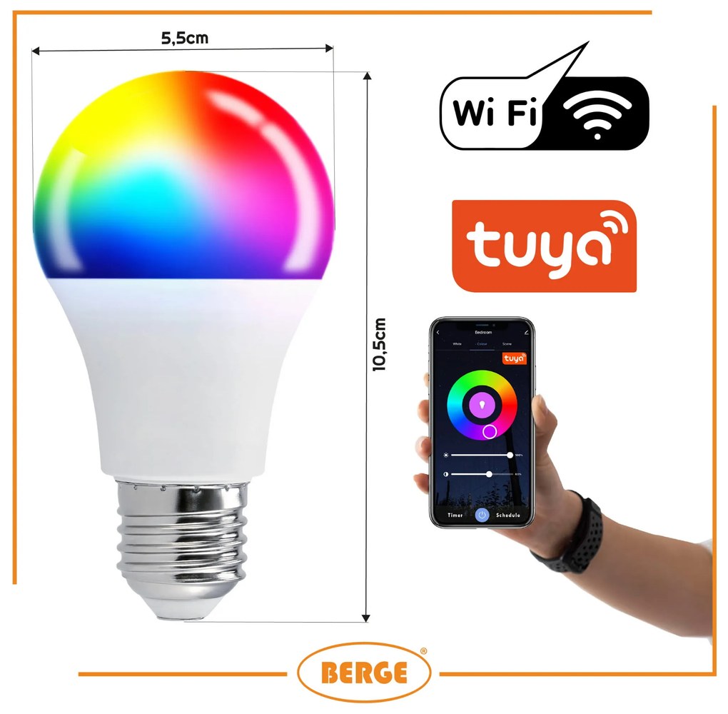 BERGE LED žiarovka E27 9W 806lm RGBW WiFi Tuya 220-240V