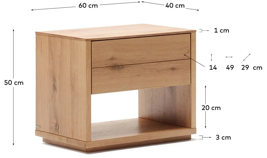 Nočný stolík v dekore duba v prírodnej farbe Alguema – Kave Home