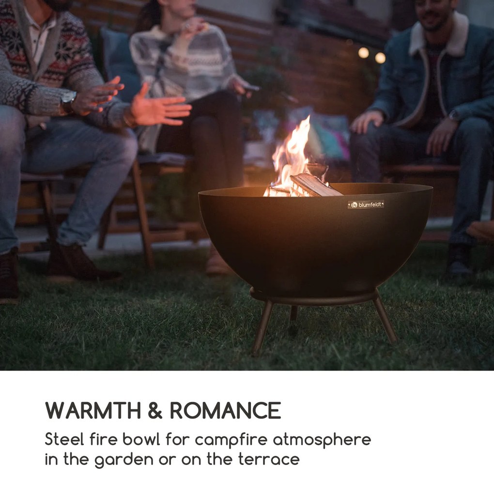 Blumfeldt Fireball, ohnisko, oceľ, sklopné, do záhrady alebo na terasu, Ø 66 cm