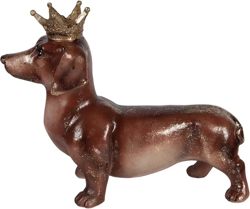 Hnedá dekorácia jazvečík s korunkou Dachshund - 35*14*28 cm