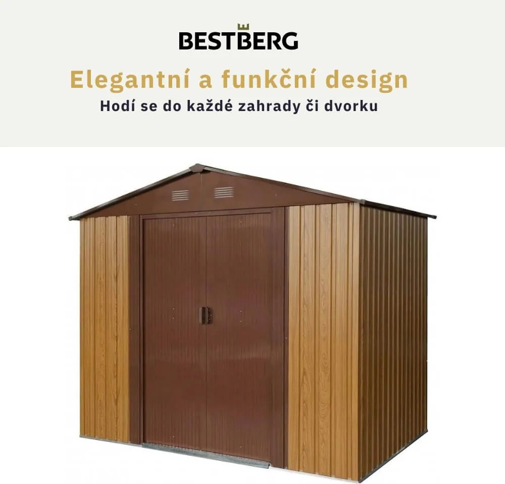 Záhradný domček BestBerg ZDB-4D / 4,1 m² / 236 x 174 x 206 cm / dekor červené drevo / hnedá