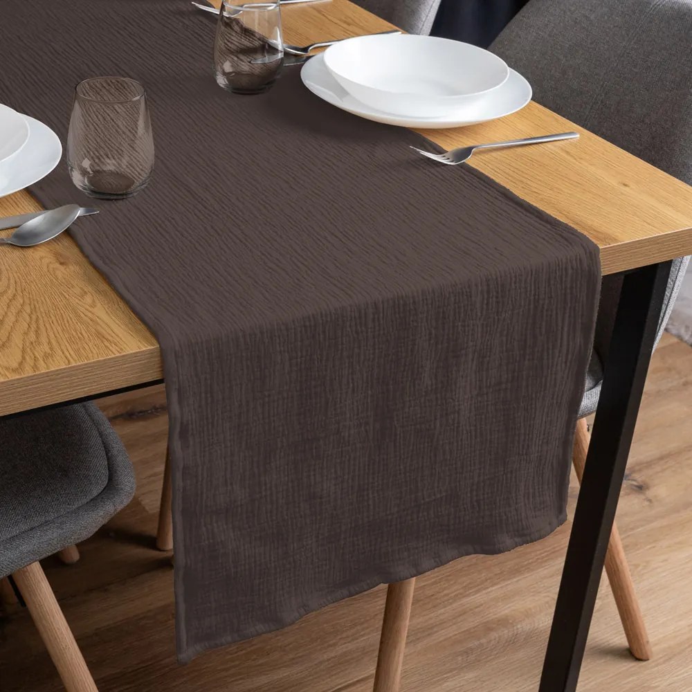 Biante Mušelínový behúň na stôl MSN-069 Kakaovo hnedý 35x140 cm