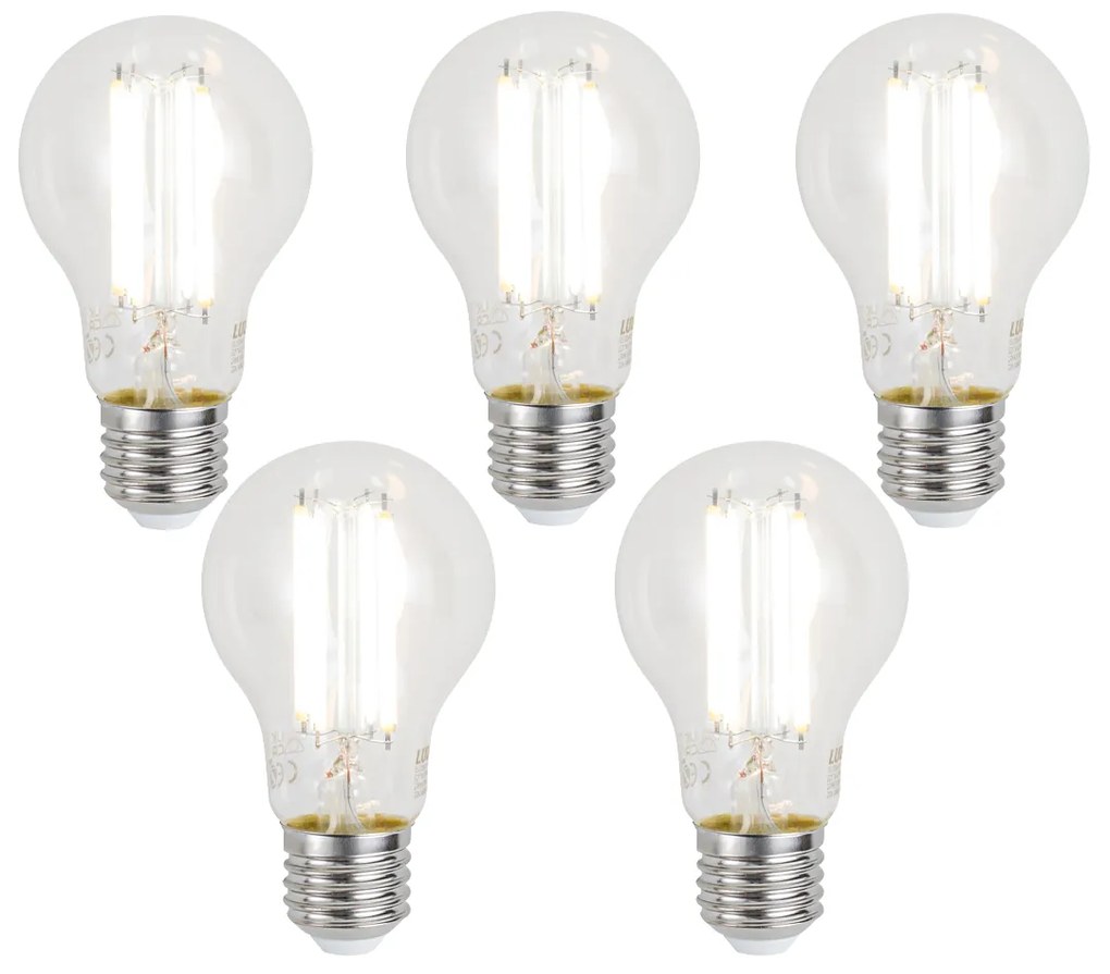 Sada 5 ks Inteligentné stmievateľné LED žiarovky E27 A60 číre 7W 806lm 2700-6500K