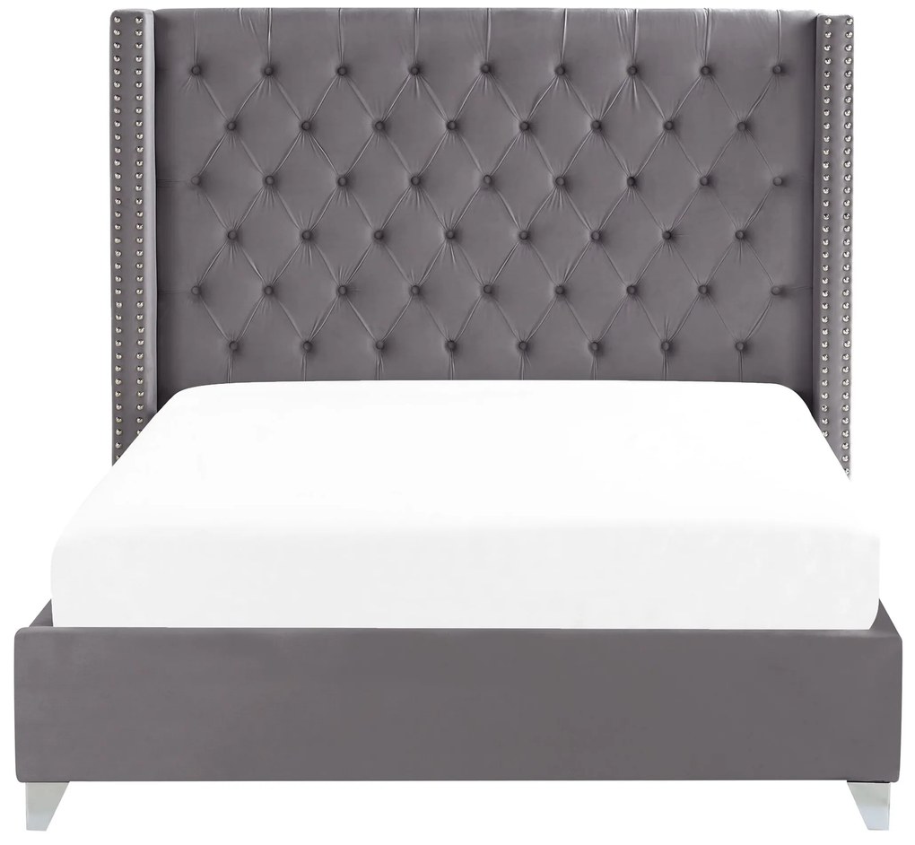 Zamatová posteľ 160 x 200 cm sivá LUBBON Beliani