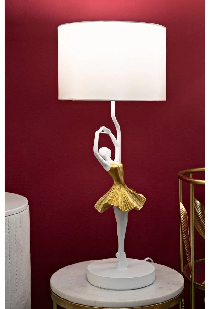 Stolová lampa s textilným tienidlom v bielo-zlatej farbe (výška 64 cm) Dancer – Mauro Ferretti