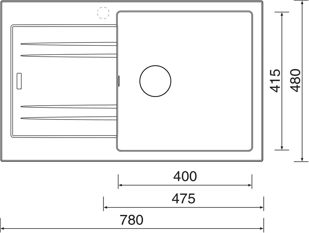 Granitový drez Sinks LINEA 780 N Granblack pravý