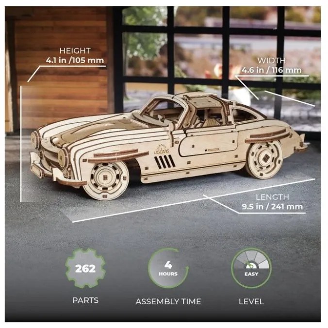 Ugears 3D drevené mechanické puzzle Auto Winged Sports Coupe