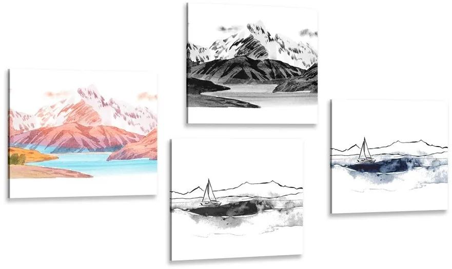 Set obrazov magická krajina v štýle maľby - 4x 40x40