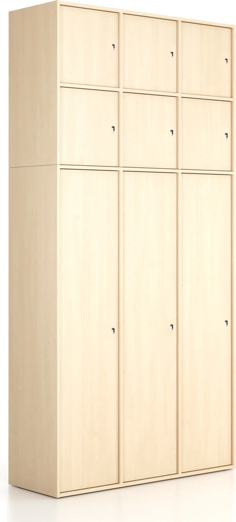 Nadstavba pre skrine FRAME, 6x dvere, 1299 x 450 x 854 mm, cylindrický zámok, breza