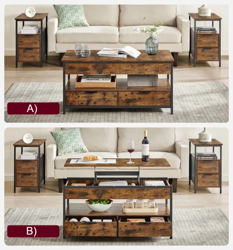 Výškovo nastaviteľný konferenčný stolík GASPAR, 50x100x(48-63)cm, čierna / hnedá Vasagle