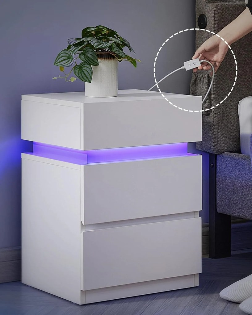 VASAGLE Nočný stolík s LED svetlom biely