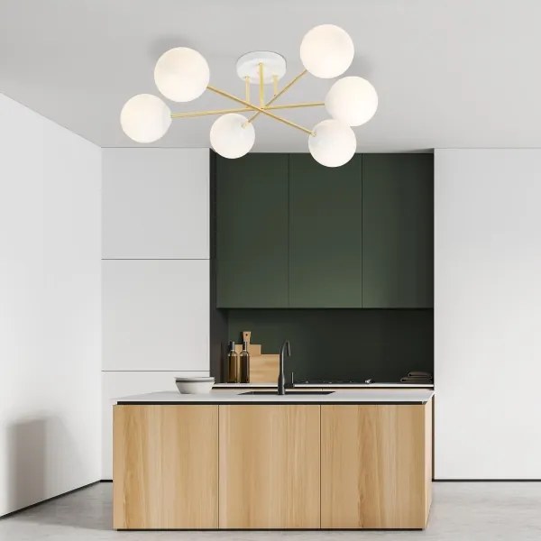 Luster na tyči MAGNUM 6xE14/10W/230V biela/zlatá