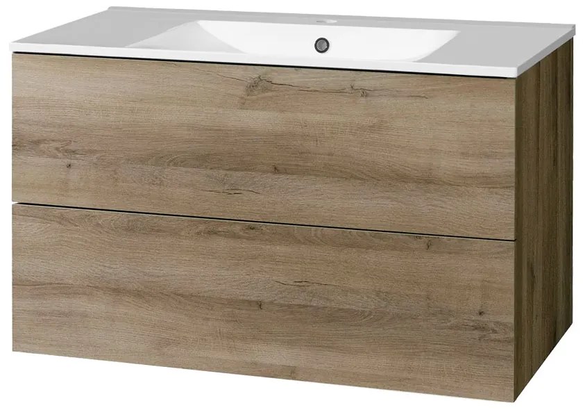 Mereo, Mereo Aira, kúpeľňová skrinka s keramickým umývadlom 101 cm, dub Halifax, MER-CN742