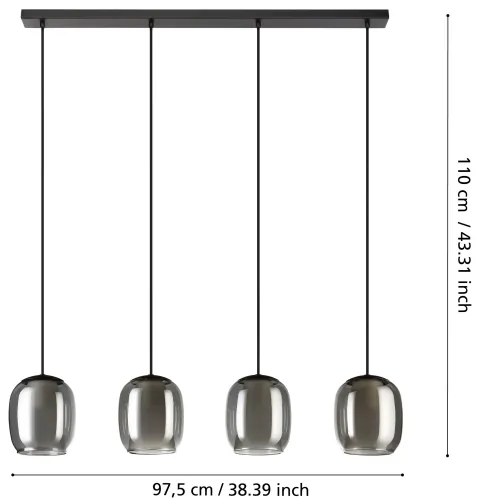 Eglo 901193 - Luster na lanku CIAMPINO 4xE27/28W/230V šedá
