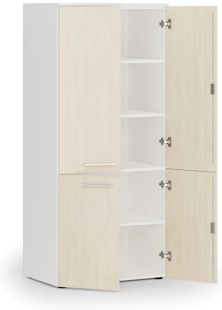 Kancelárska policová skriňa PRIMO WHITE, polené dvere, 800 x 500 x 1781 mm, biela/breza