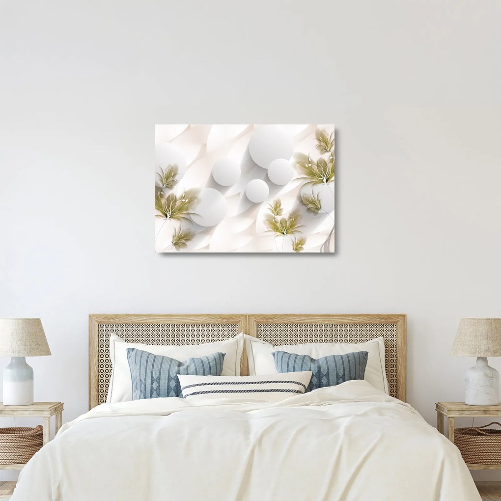 Sklenený obraz - 3D kruhy s kvetinami (70x50 cm)