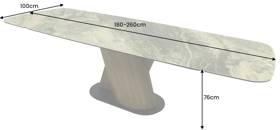 Jedálenský stôl ELEMENTS 180-260 cm rozkladací orechový rám s keramickou doskou, taupe béžový mramorový vzhľad