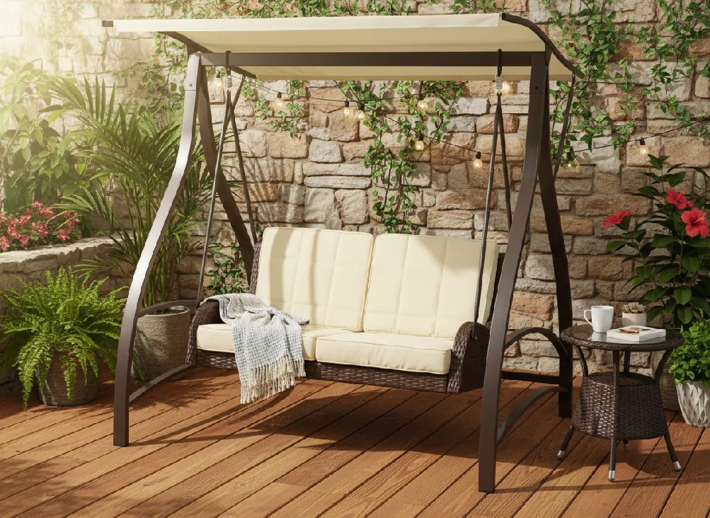 Garden Line ZÁHRADNÁ HOJDAČKA Z TECHNORATTANU 166 x 130 x 170 CM HNEDÁ PREMIUM