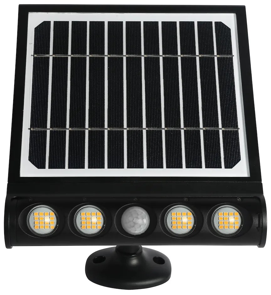 Ecolamp Exteriérové solárne LED svietidlo Talent, 4x LED 8w, čierna, pohybový senzor