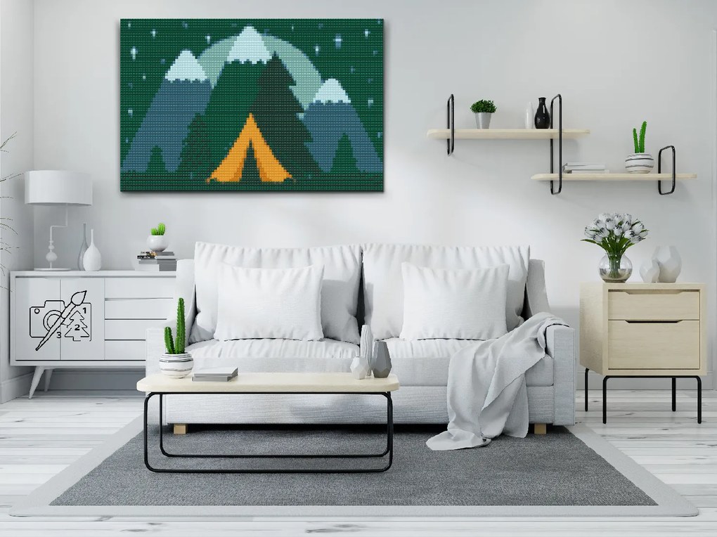 Gario Diamantové maľovanie Kempovanie v lese Rozmery: 40 x 60 cm, Rámovanie: S vnútorným rámom, Diamanty: Štvorcové