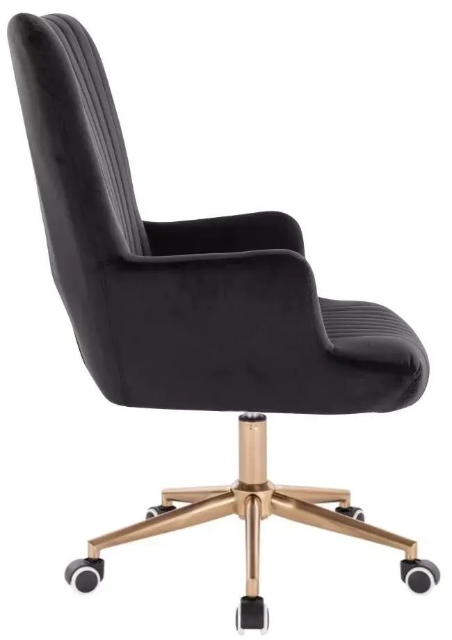 LuxuryForm DESIGN Kreslo AMADEO VELUR na zlatej podstave s kolieskami - čierne