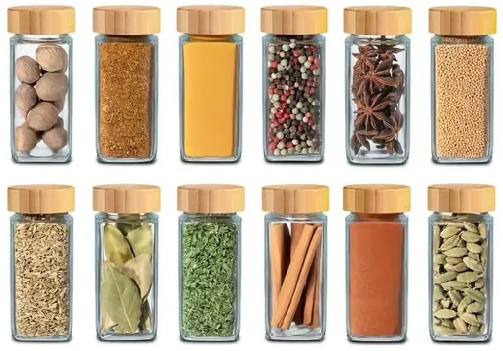 usporadejto.cz Sada 12ks koreničiek hranatých s bambusovým viečkom DECOR 120 ml