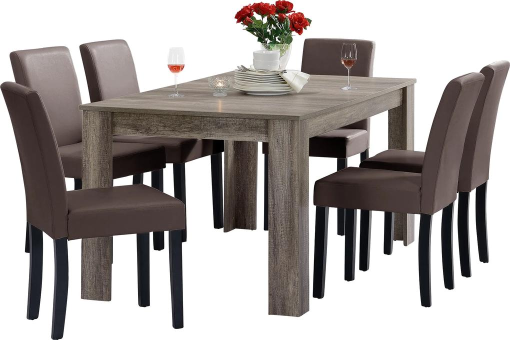 [en.casa]® Rustikálny dubový jedálenský stôl HTFU-2337 so 6 stoličkami HTMY-9705