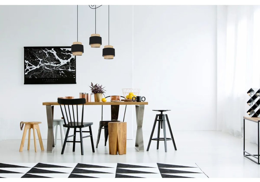 Závesné svietidlo Boho Spider, 3x jutové/čierne textilné tienidlo
