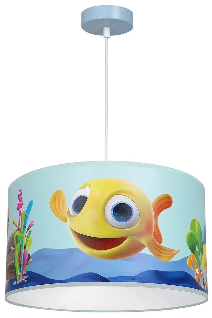 Detské závesné svietidlo Fish, 1x plastové tienidlo so vzorom, bl