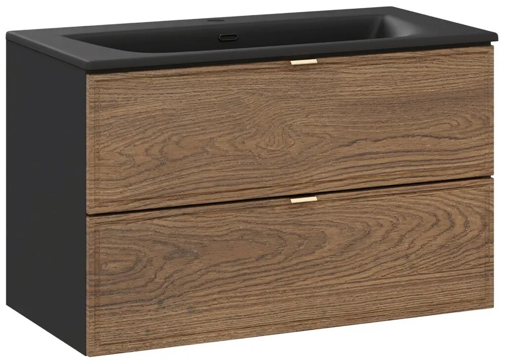 Závesná skrinka Talia Casella so zápustným umývadlom 80 cm čierna/dub casella