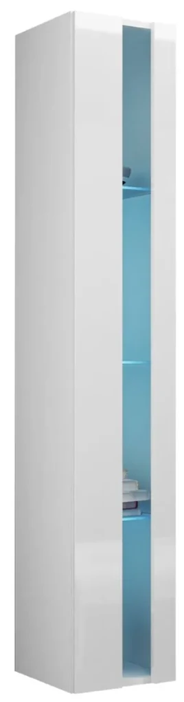 Vitrína 180 Zigo New, Osvetlenie: osvetlenie LED biele, Farby: šedý / šedý lesk