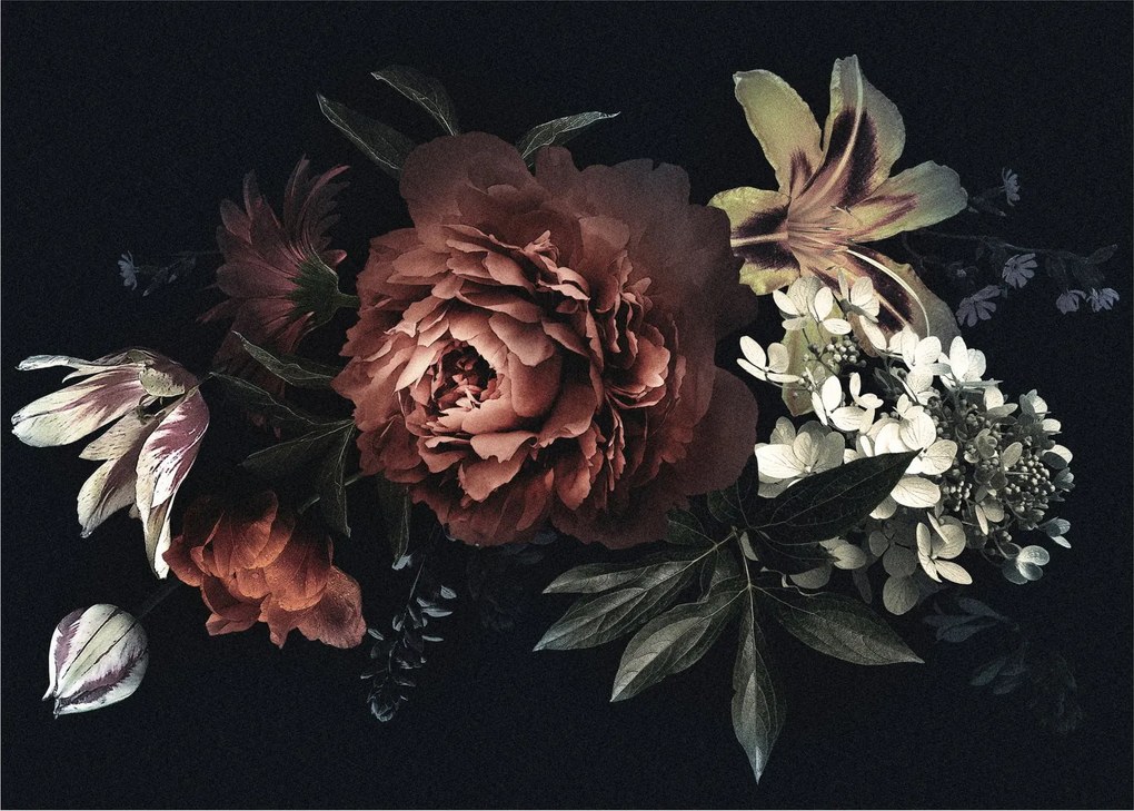 Sklenený obraz - Temné kvety (70x50 cm)