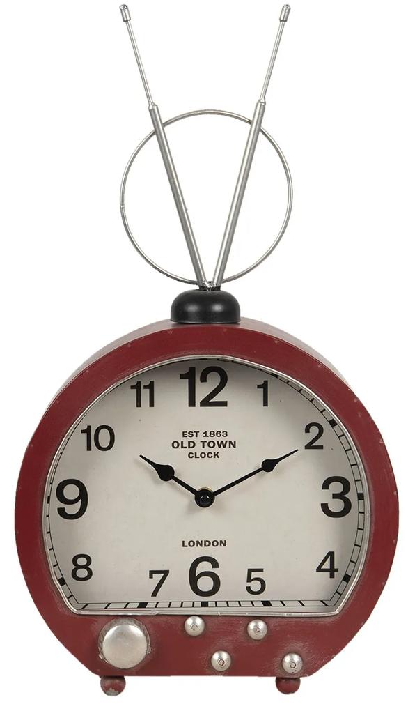 Červené kovové stolné hodiny s anténou v retro štýle - 26 * 10 * 47 cm / 1 * AA