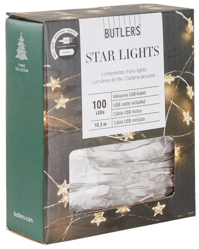 Butlers STAR LIGHTS LED Světelná reťaz drátené hviezdy s USB 100 svetiel