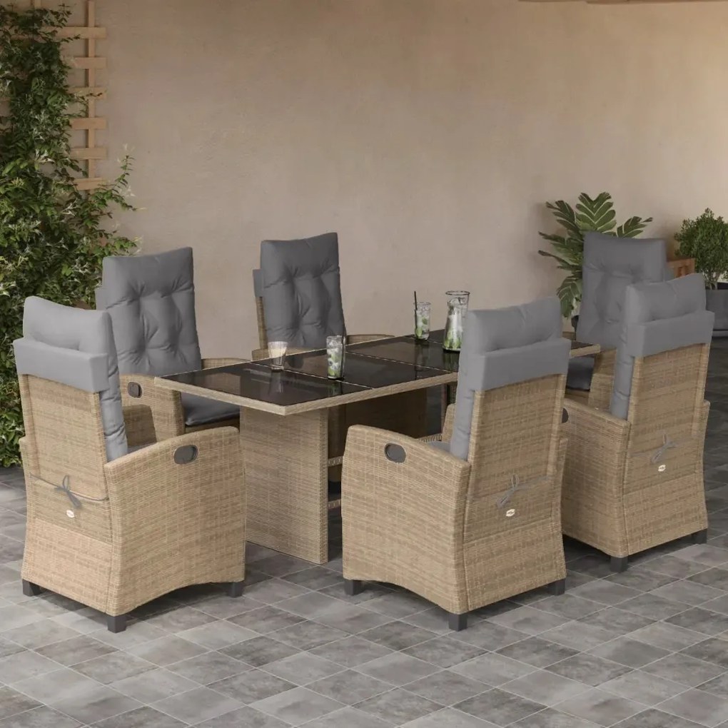 vidaXL 7-dielna záhr. jedálenská sada s vankúšmi mix béžovej polyratan