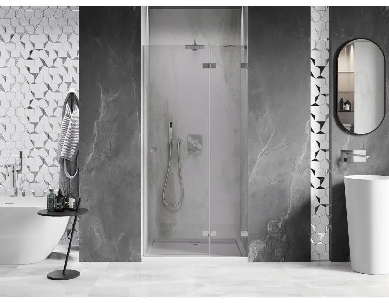 Mexen, Mexen Lunar pravé otočné sprchové dvere 125 cm, transparentné, brúsený nikel - 834-125-000-97-00-P