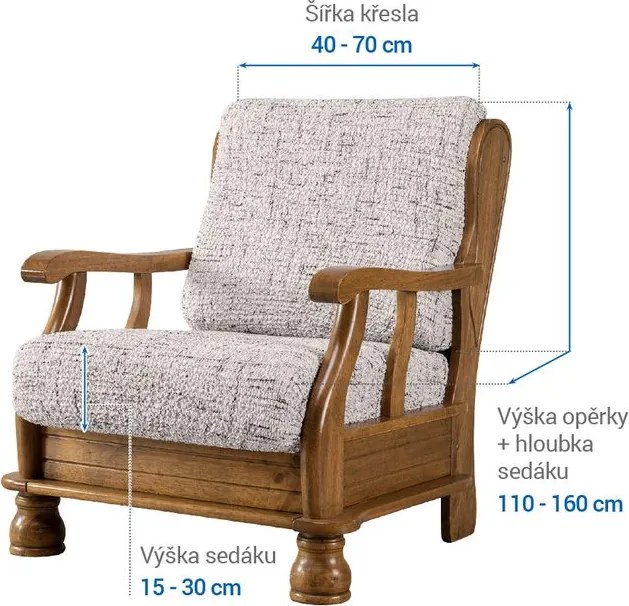 Bielastické poťahy VITTORIA smotanová kreslo s drevenými rúčkami (š. 40 - 70 cm)