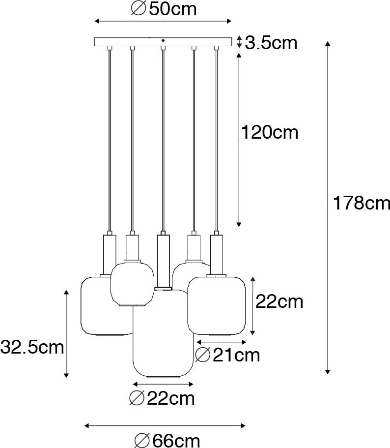 Závesná lampa čierna so zlatom a dymovým sklom vrátane 5 PUCC - Zuzanna