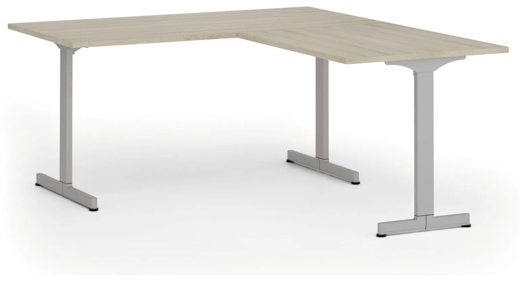 Kancelársky stôl PRIMO BETA L, 1600 x 1800 mm, sivá podnož, dub prírodný