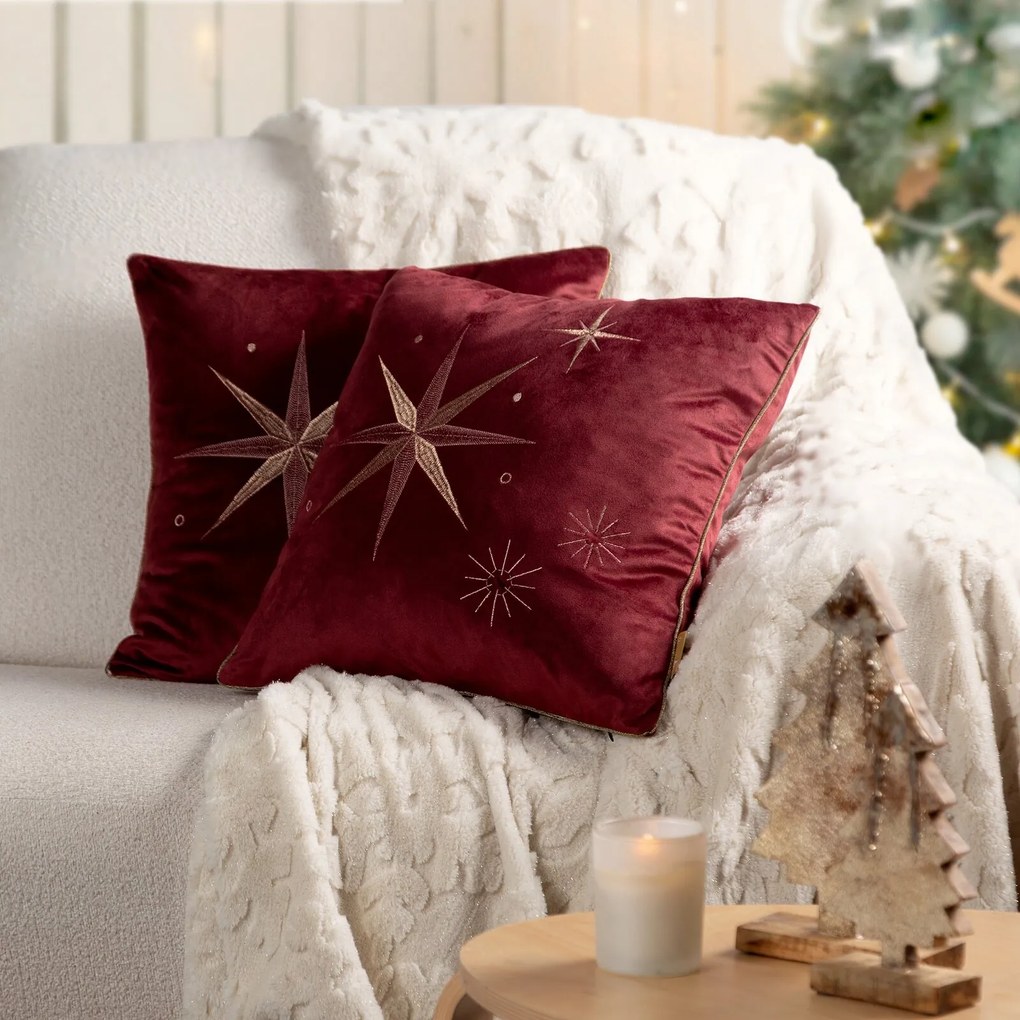 VIANOČNÁ DEKORAČNÁ OBLIEČKA NA VANKÚŠ STAR 45X45 CM BORDOVÁ