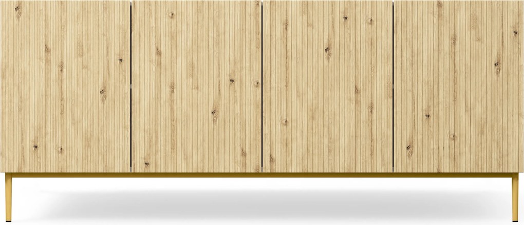 Komoda Nicole 200 cm štvordverová - Biely / Dub artisan / zlote nozki