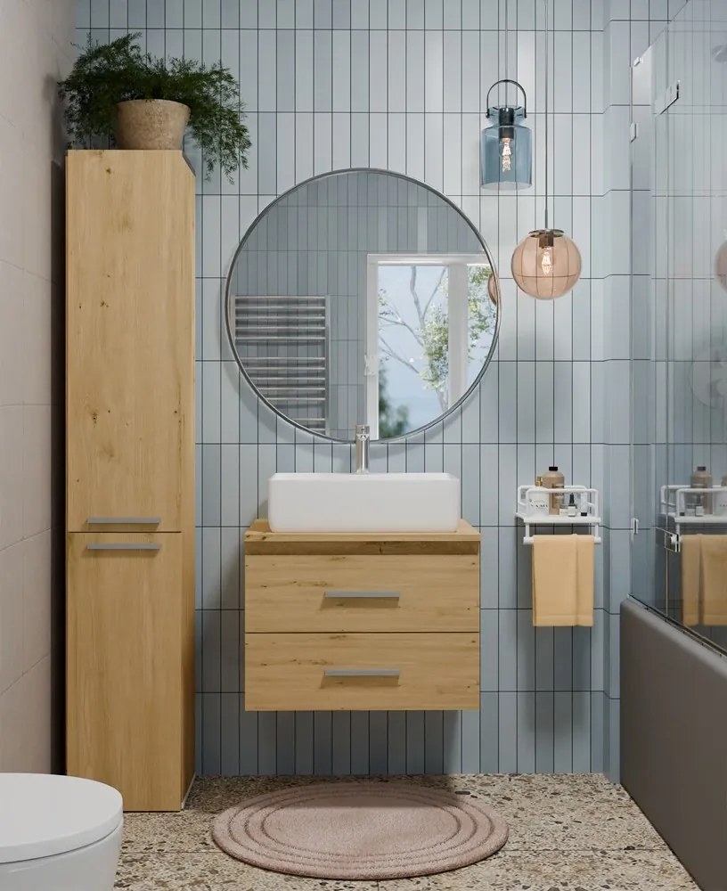 Závěsná skříňka pod umyvadlo s deskou Nel 2S 60 cm dub Artisan