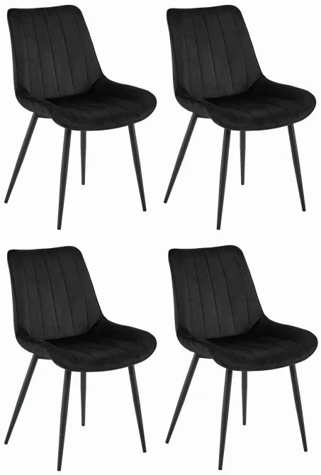 Set štyroch jedálenských stoličiek SOSA zamatové čierne / čierne nohy (4 ks)