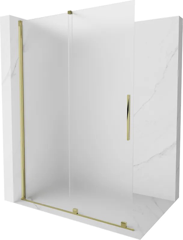 Mexen Velar, sprchová zástena s posuvnými dverami Walk-in 160 x 200 cm, 8mm sklo námraza, zlatá lesklá, 871-160-000-33-50