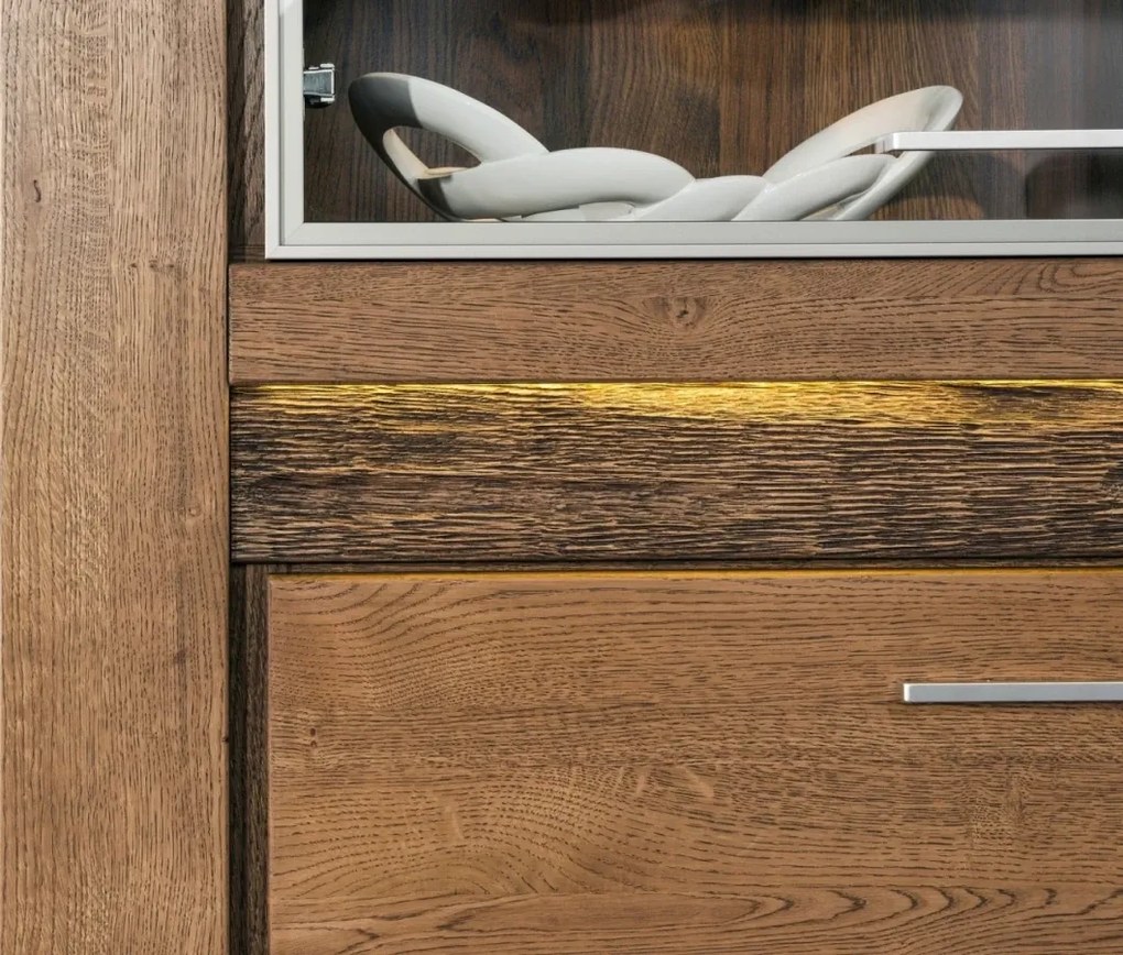 Vitrína Velvet II 10 75 cm z masivu levá s LED osvětlením dub Rustikal