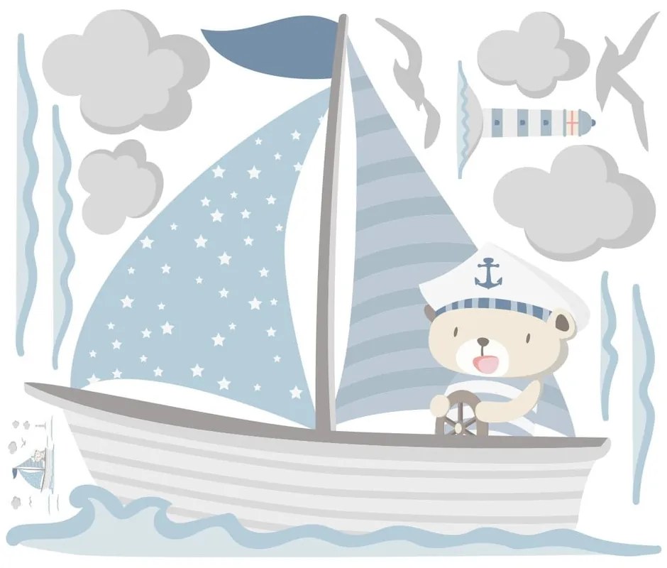 Modré detské samolepky na stenu Ambiance Captain Teddy