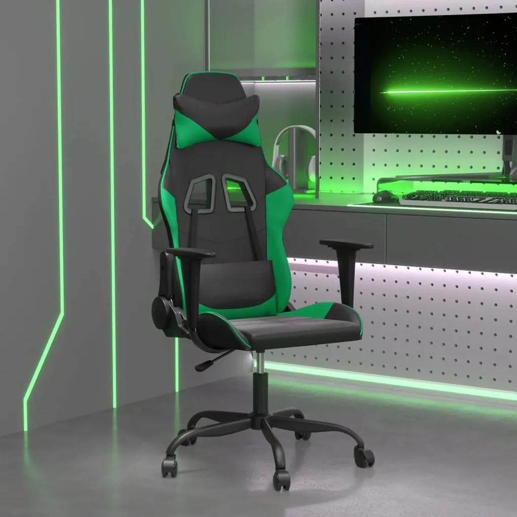 Masážna herná stolička čierna a zelená umelá koža 345402